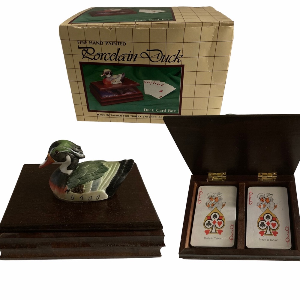 Vintage playing card wooden storage box